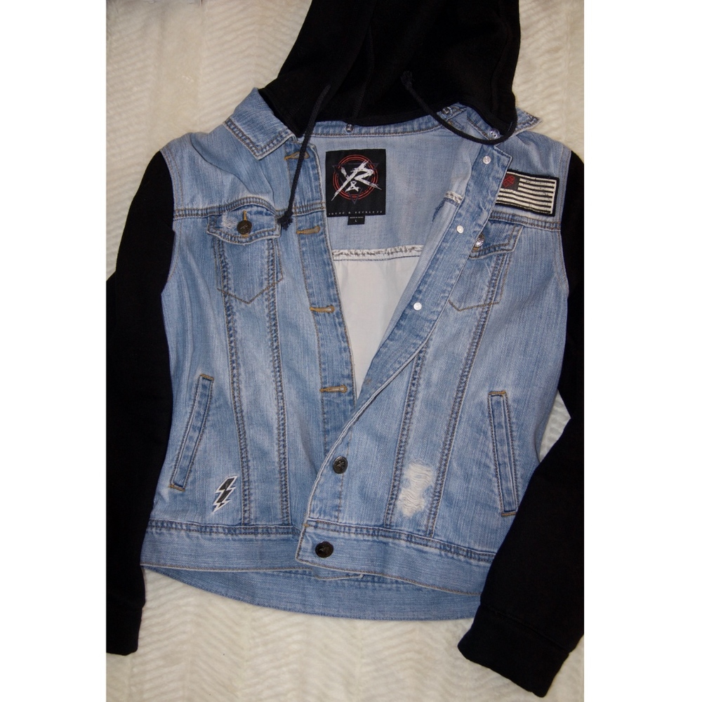 Jean jacket with sweatshirt detail
